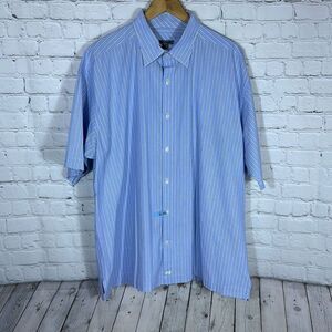 Johnston & Murphy Blue Striped Button Down shirt Size XXL 2XL 100% Cotton